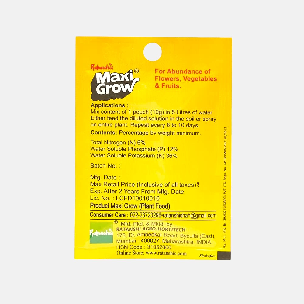 Maxi Grow | Pack of 5 | Water Soluble Plant Food | N-P-K 6-12-36
