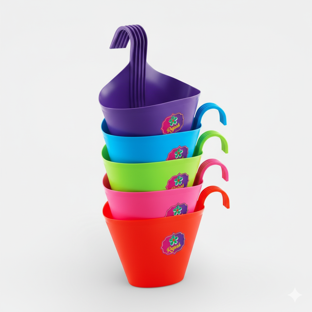 Balcony Railing Planters (Set of 5) | Non-Fading, UV Resistant, Stylish & Durable Hook Pots