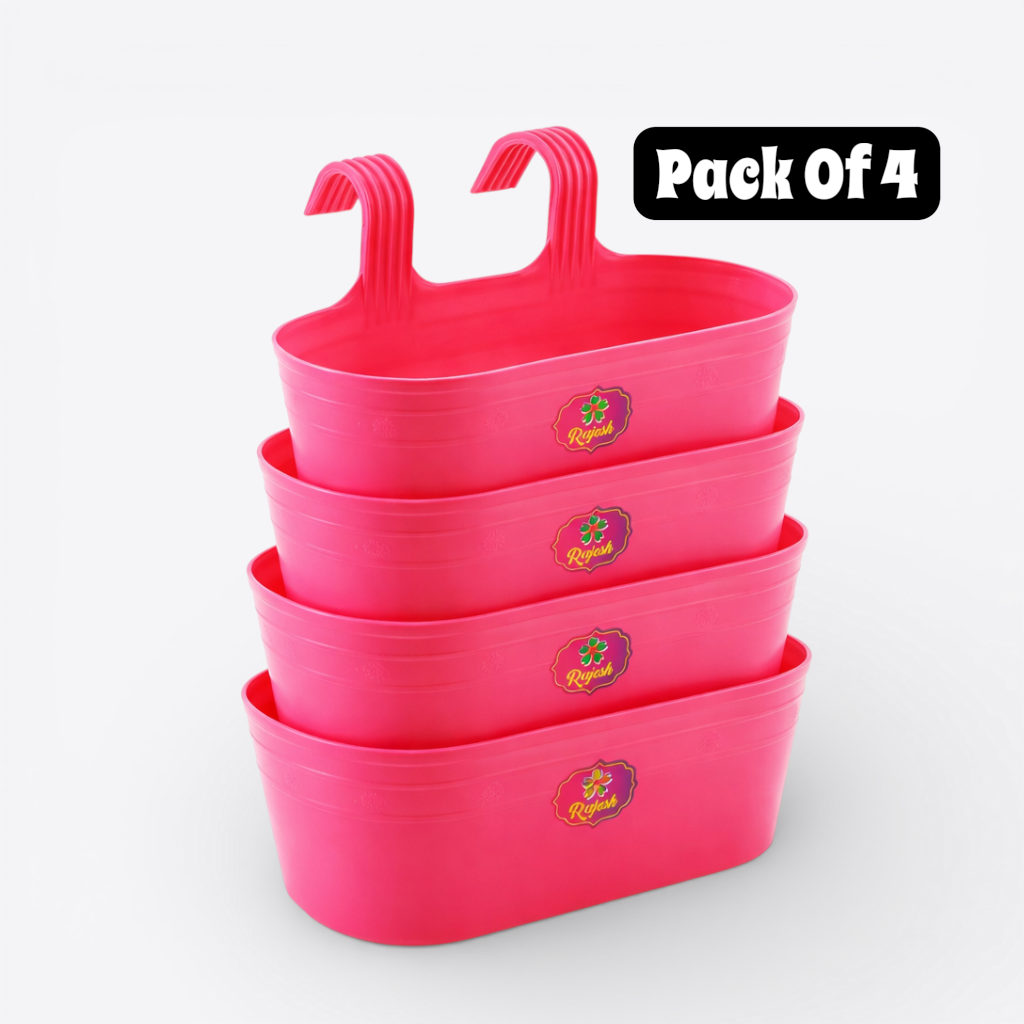 Set of four pink hanging baskets