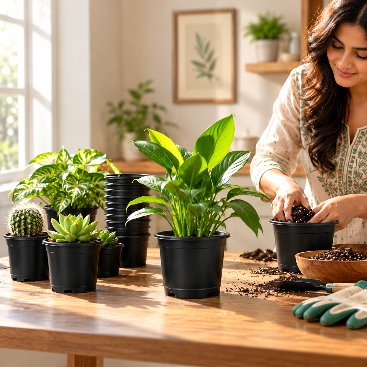 Nursery Pot 6" Inch | Black | Pack of 15 | Light Weight | Pot for Indoor-Outdoor Garden