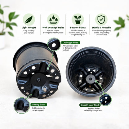 Nursery Pot 6" Inch | Black | Pack of 15 | Light Weight | Pot for Indoor-Outdoor Garden