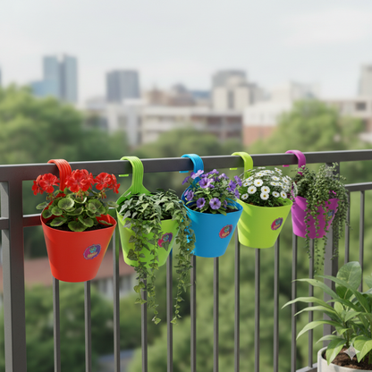 Balcony Railing Planters (Set of 5) | Non-Fading, UV Resistant, Stylish &amp; Durable Hook Pots