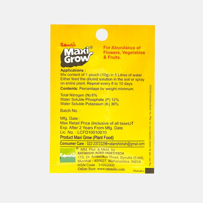 Maxi Grow | Pack of 5 | Water Soluble Plant Food | N-P-K 6-12-36