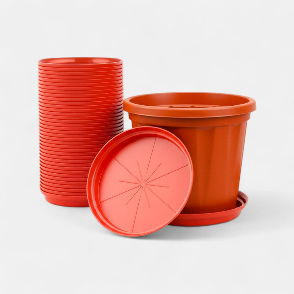 Round Bottom Tray | Pack of 5 | Base Plate/Tray/Saucer | Heavy Duty Highly Durable Plastic Plant Saucer