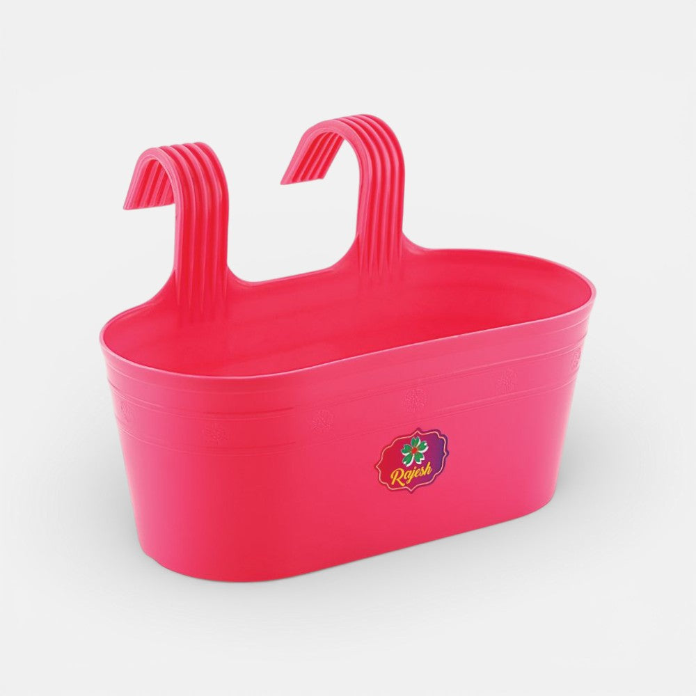 Pink plastic basket with two hooks 