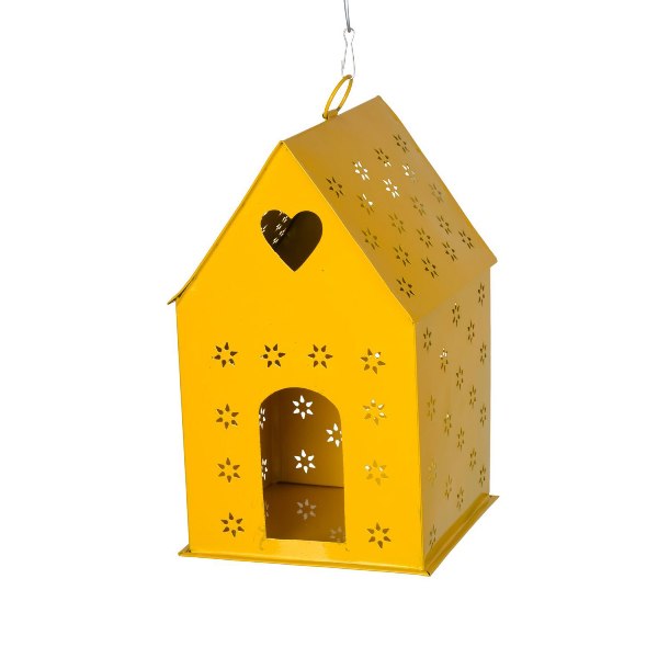 Hanging Bird House Square Yellow