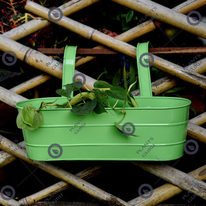 Metal Oval Railing Planter Green