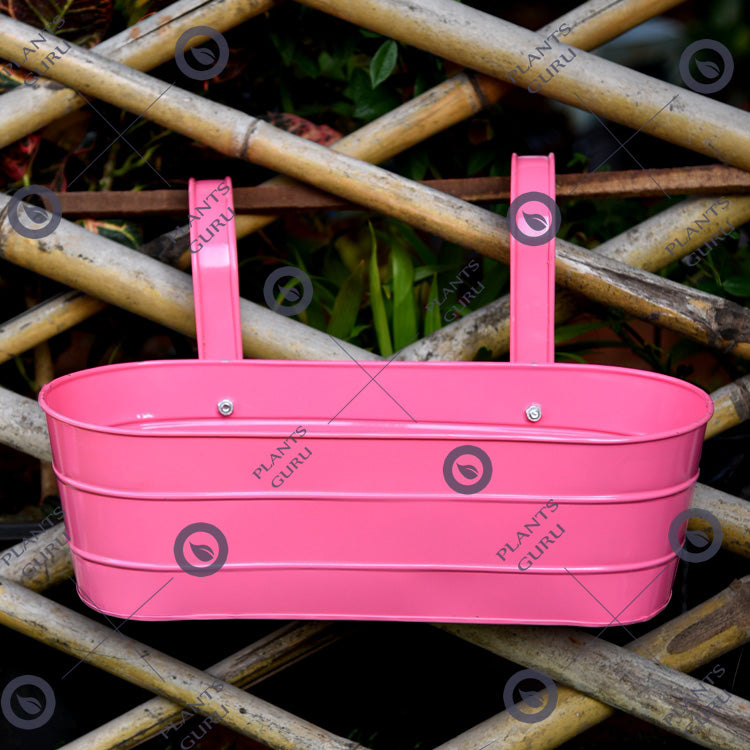 Metal Oval Railing Planter Pink