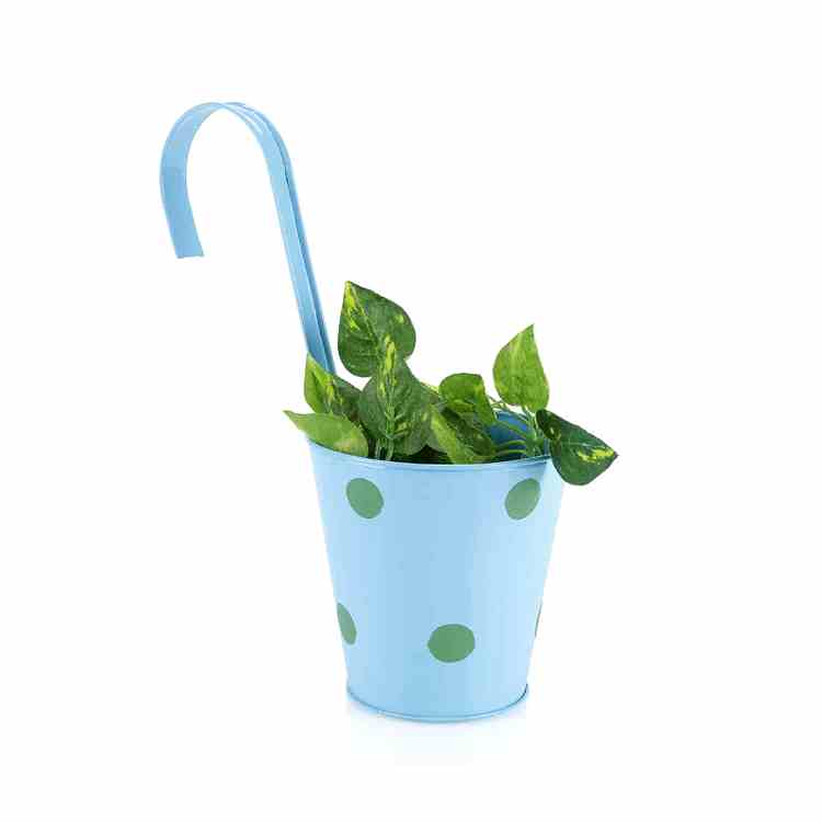 Blue Polka Dots Railing Planter Pot