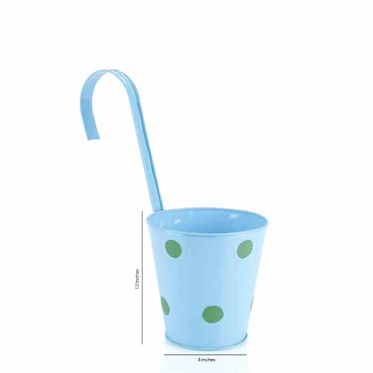 Blue Polka Dots Railing Planter Pot (Pack of 3)