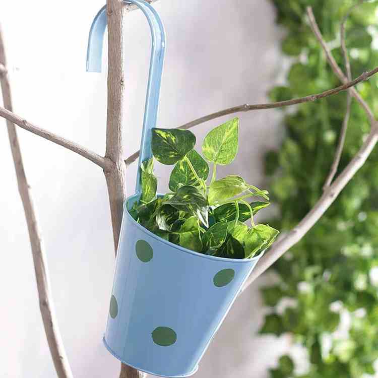 Blue Polka Dots Railing Planter Pot