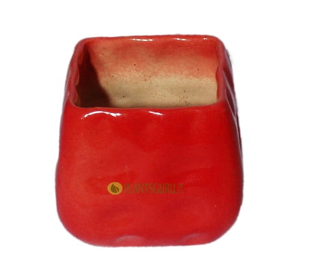 Ceramic Pot Square Red 3inch (Pack of 3)