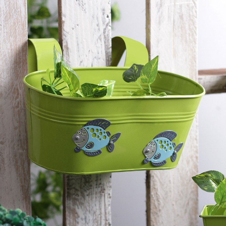 Green Fish Metal Tub Planter