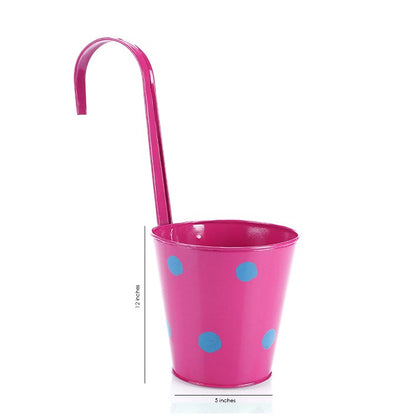 Polka Dots Railing Metal Planter Pink