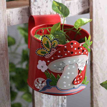 Mushroom Metal Railing, Hook Planter Red