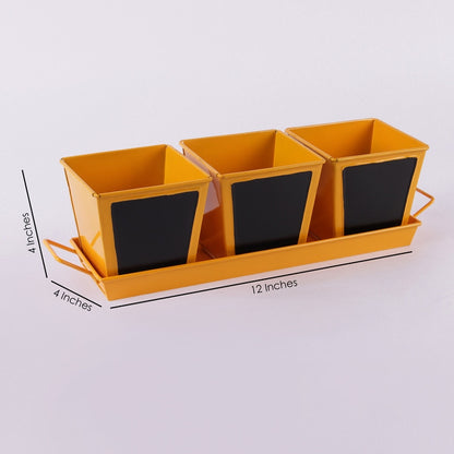 Herb Set Chalk Board Metal Planter Yellow