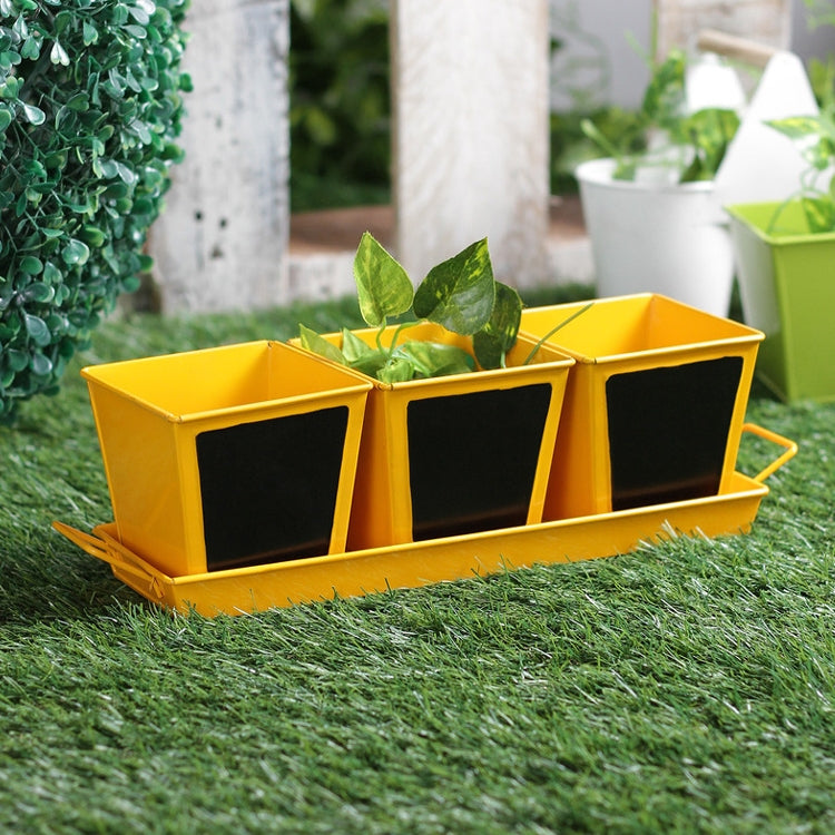 Herb Set Chalk Board Metal Planter Yellow