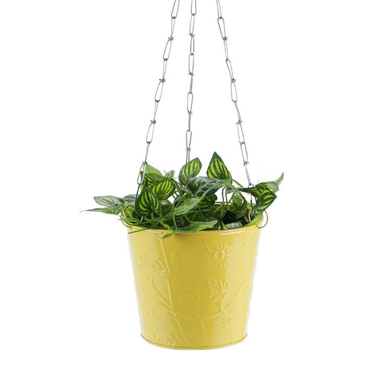 Balcony Hanging Metal Bucket Yellow