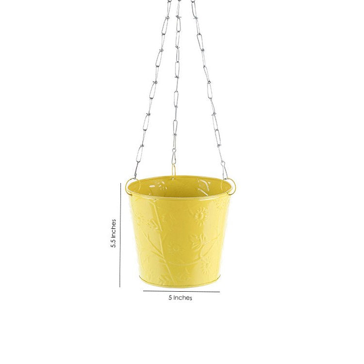 Balcony Hanging Metal Bucket Yellow