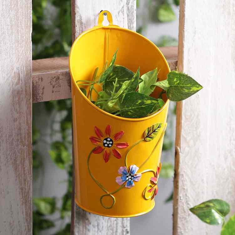 Half Moon Metal Planter Yellow