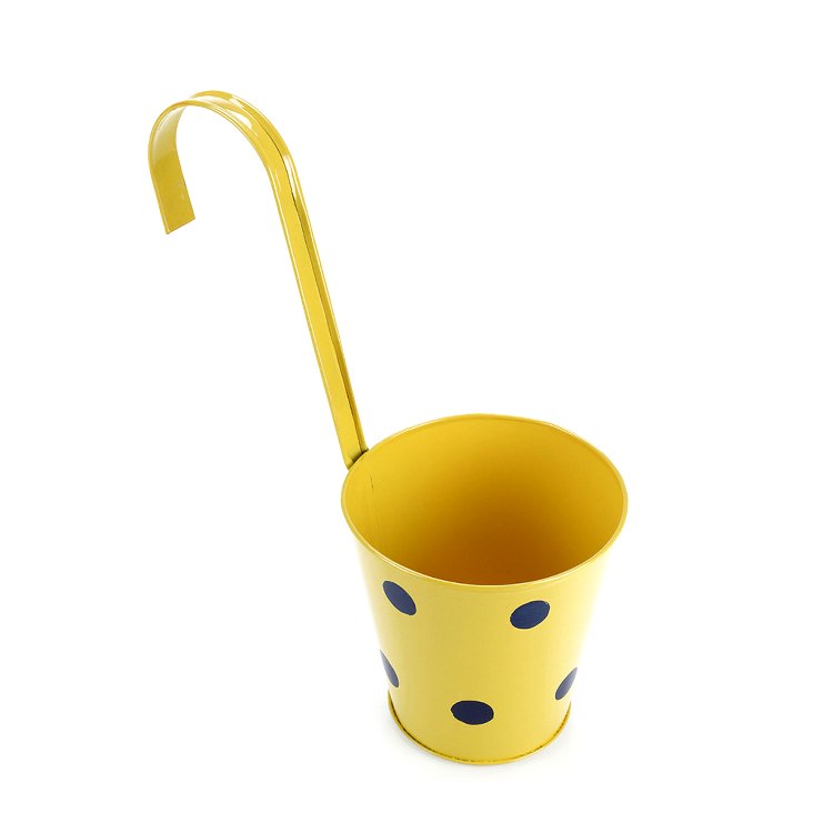 Polka Dots Railing Metal Planter Yellow