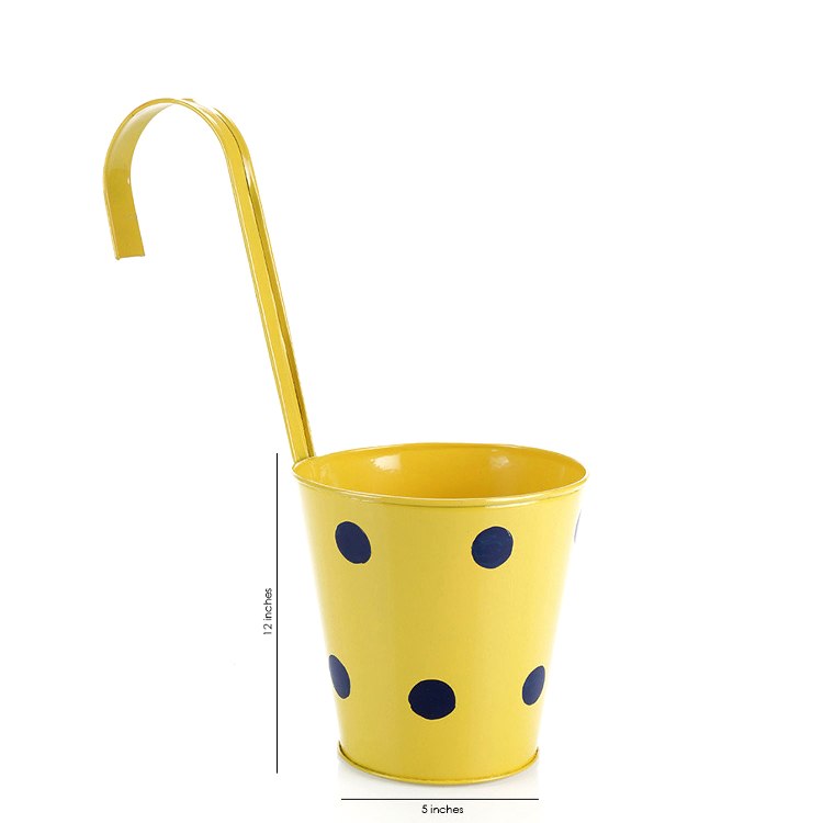 Polka Dots Railing Metal Planter Yellow