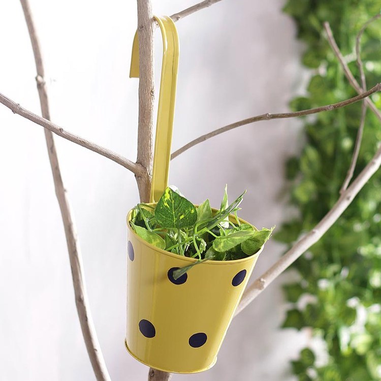 Polka Dots Railing Metal Planter Yellow