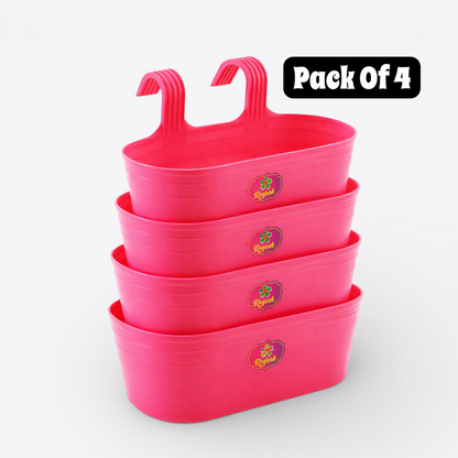 Set of four pink hanging baskets 