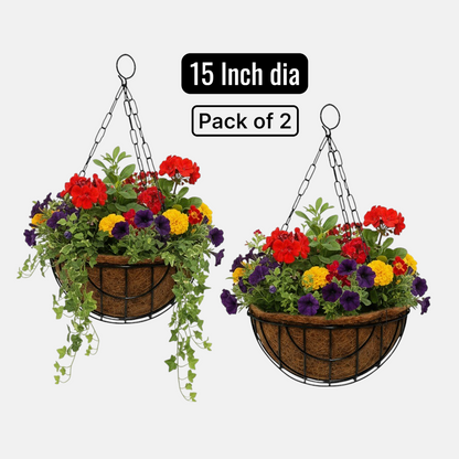 Coir Hanging Basket with Metal Frame &amp; Chain Set